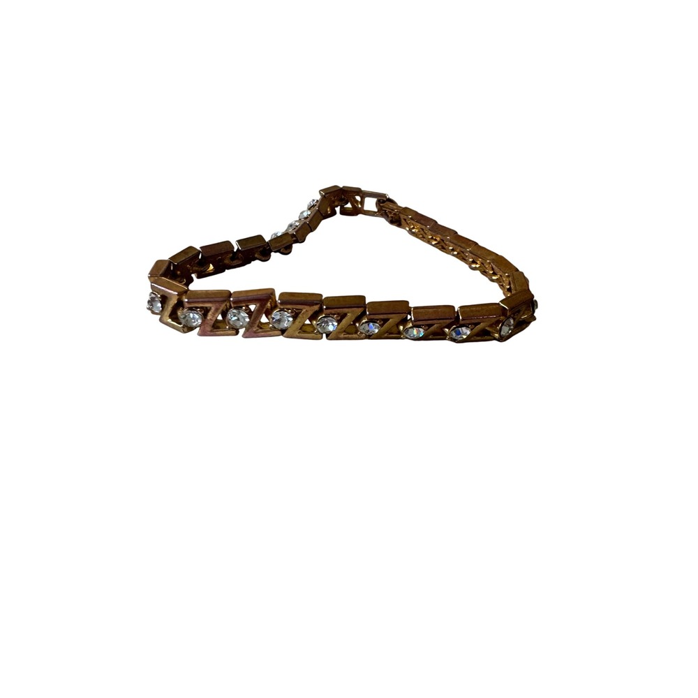 Vintage Gold Tone Crystal‎ Zig Zag Bracelet Women's Sparkle JewelryY2K